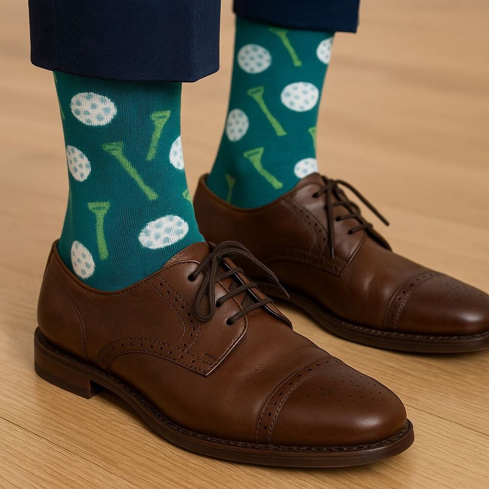 NEW Men's Size 10-13 Golf Brightstar Novelty Crew Ankle Socks Father's Day Green